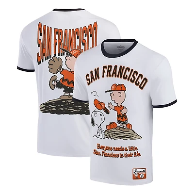 Men's Ripple Junction White Peanuts San Francisco Baseball Ringer T-Shirt
