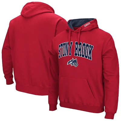 Men's Colosseum Red Stony Brook Seawolves Arch & Logo 3.0 Pullover Hoodie