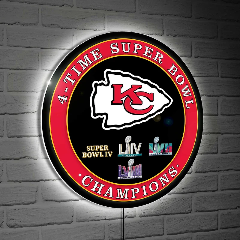 Kansas City Chiefs Four-Time Super Bowl Champions XL Round LED Wall Sign