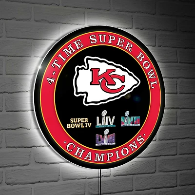Kansas City Chiefs Four-Time Super Bowl Champions XL Round LED Wall Sign