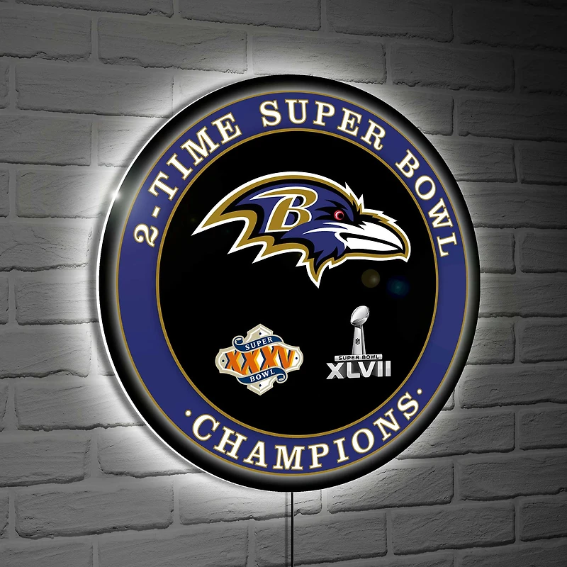 Baltimore Ravens Two-Time Super Bowl Champions XL Round LED Wall Sign
