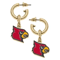 Women' CANVAS Style Louisville Cardinals Enamel Drop Hoop Earrings