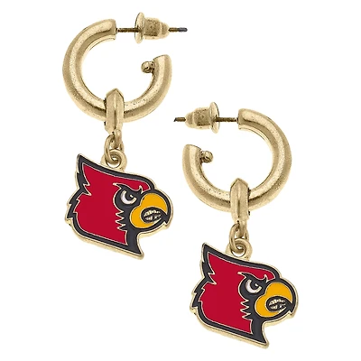 Women' CANVAS Style Louisville Cardinals Enamel Drop Hoop Earrings