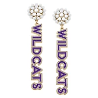 Women' CANVAS Style Kansas State Wildcats Pearl Cluster Outline Enamel Drop Earrings