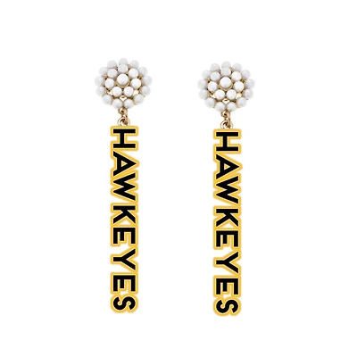 Women' CANVAS Style Iowa Hawkeyes Pearl Cluster Outline Enamel Drop Earrings