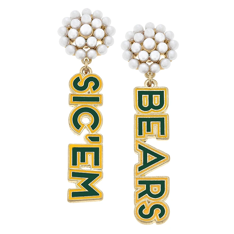 Women' CANVAS Style Baylor Bears Pearl Cluster Outline Enamel Drop Earrings