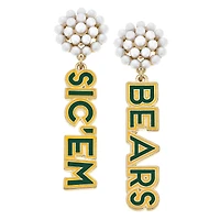 Women' CANVAS Style Baylor Bears Pearl Cluster Outline Enamel Drop Earrings