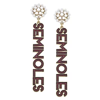 Women' CANVAS Style Florida State Seminoles Pearl Cluster Outline Enamel Drop Earrings