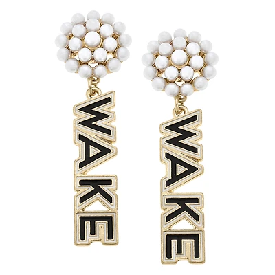 Women' CANVAS Style Wake Forest Demon Deacons Pearl Cluster Outline Enamel Drop Earrings