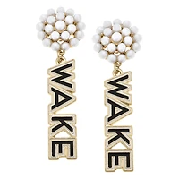 Women' CANVAS Style Wake Forest Demon Deacons Pearl Cluster Outline Enamel Drop Earrings