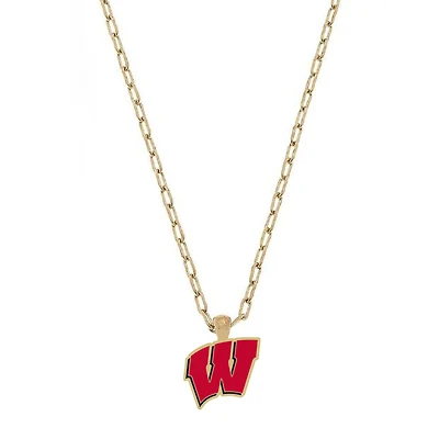 Women' CANVAS Style Wisconsin Badgers Enamel Pendant Necklace