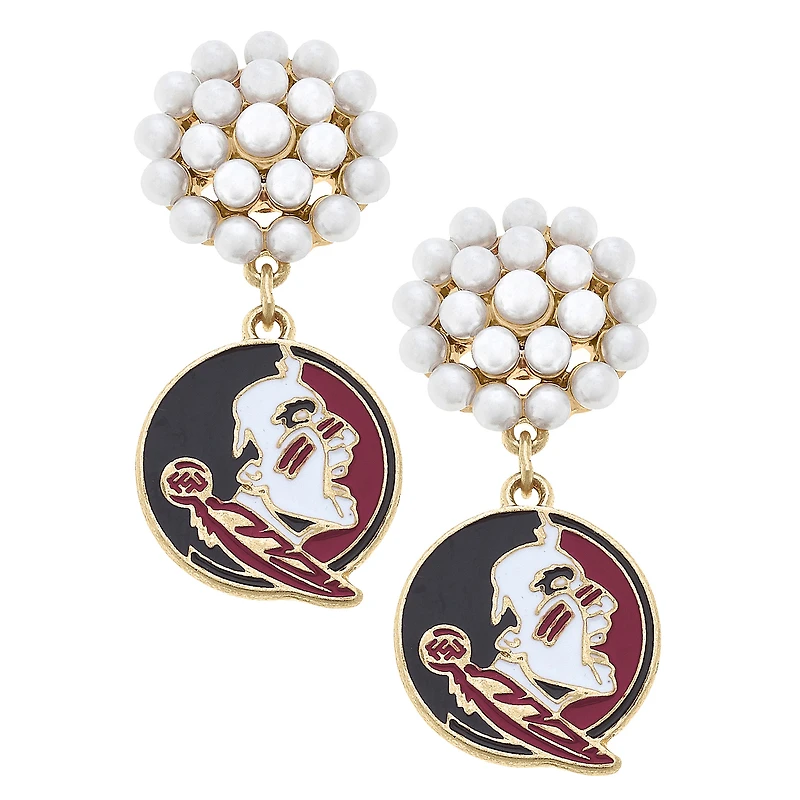 Women' CANVAS Style Florida State Seminoles Pearl Cluster Enamel Drop Earrings
