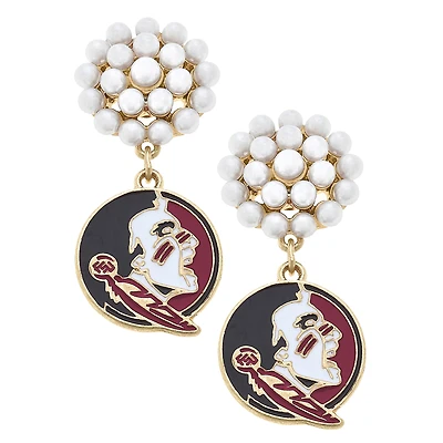 Women' CANVAS Style Florida State Seminoles Pearl Cluster Enamel Drop Earrings