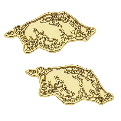 Women' CANVAS Style Arkansas Razorbacks 24K Gold Plated Stud Earrings