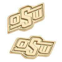 Women' CANVAS Style Oklahoma State Cowboys 24K Gold Plated Stud Earrings
