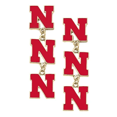 Women' CANVAS Style Nebraska Huskers Triple Drop Enamel Earrings