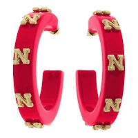 Women' CANVAS Style Nebraska Huskers Resin Logo Hoop Earrings