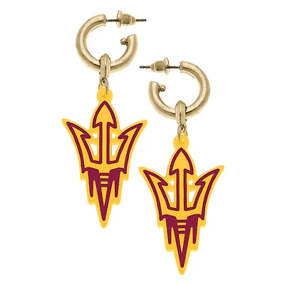 Women' CANVAS Style Arizona State Sun Devils Resin Logo Drop Hoop Earrings