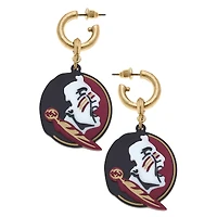 Women' CANVAS Style Florida State Seminoles Resin Logo Drop Hoop Earrings