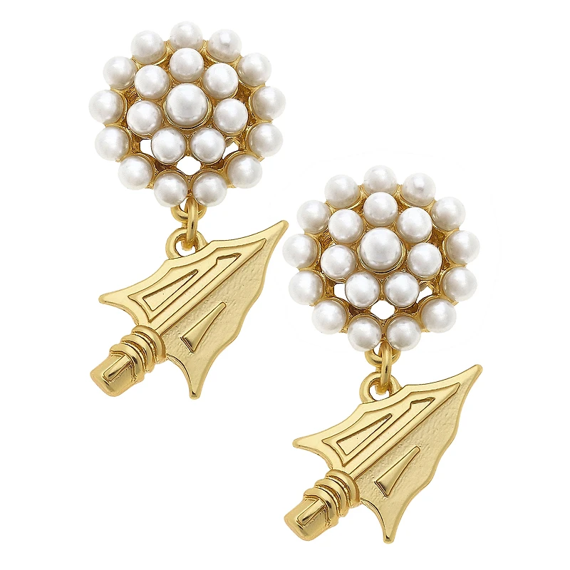 Women' CANVAS Style Florida State Seminoles Pearl Cluster 24K Gold Drop Earrings