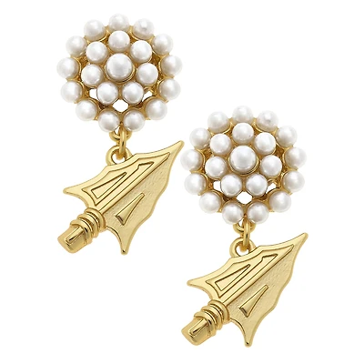 Women' CANVAS Style Florida State Seminoles Pearl Cluster 24K Gold Drop Earrings