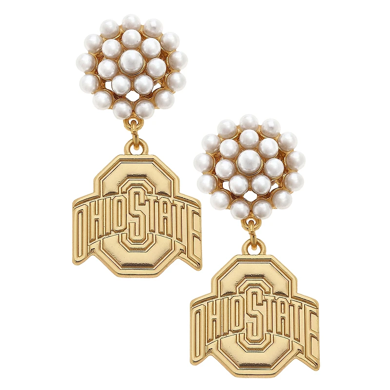 Women' CANVAS Style Ohio State Buckeyes Pearl Cluster 24K Gold Drop Earrings