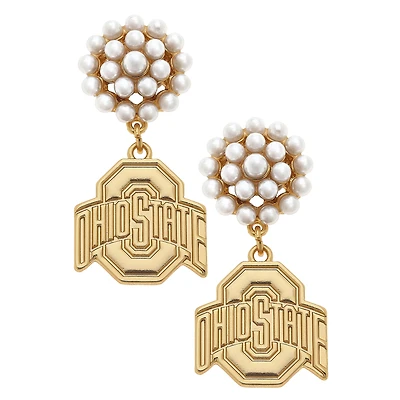 Women' CANVAS Style Ohio State Buckeyes Pearl Cluster 24K Gold Drop Earrings