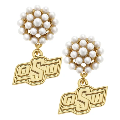 Women' CANVAS Style Oklahoma State Cowboys Pearl Cluster 24K Gold Drop Earrings