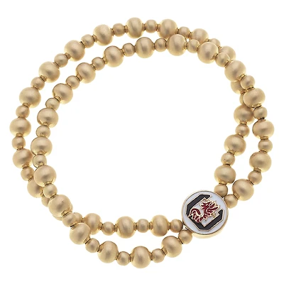 Women' CANVAS Style South Carolina Gamecocks Two-Row Ball Bead Stretch Bracelet