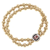 Women' CANVAS Style South Carolina Gamecocks Two-Row Ball Bead Stretch Bracelet