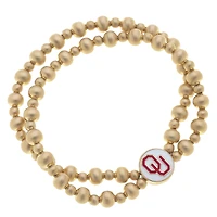 Women' CANVAS Style Oklahoma Sooners Two-Row Ball Bead Stretch Bracelet