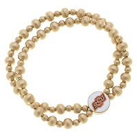 Women' CANVAS Style Oklahoma State Cowboys Two-Row Ball Bead Stretch Bracelet