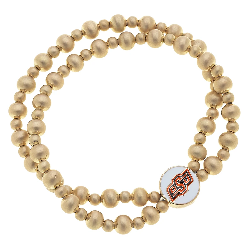 Women' CANVAS Style Oklahoma State Cowboys Two-Row Ball Bead Stretch Bracelet
