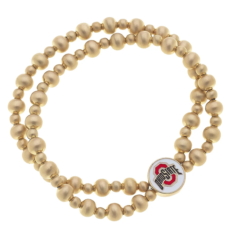 Women' CANVAS Style Ohio State Buckeyes Two-Row Ball Bead Stretch Bracelet