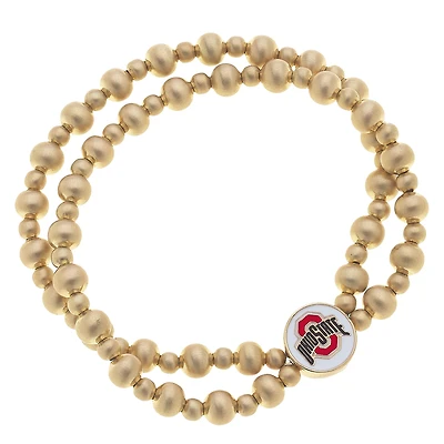 Women' CANVAS Style Ohio State Buckeyes Two-Row Ball Bead Stretch Bracelet