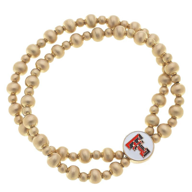 Women' CANVAS Style Texas Tech Red Raiders Two-Row Ball Bead Stretch Bracelet