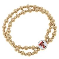 Women' CANVAS Style Texas Tech Red Raiders Two-Row Ball Bead Stretch Bracelet