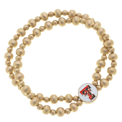 Women' CANVAS Style Texas Tech Red Raiders Two-Row Ball Bead Stretch Bracelet