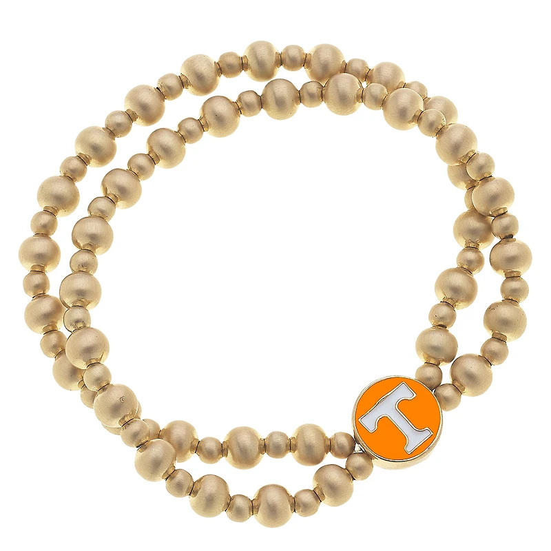 Women' CANVAS Style Tennessee Volunteers Two-Row Ball Bead Stretch Bracelet