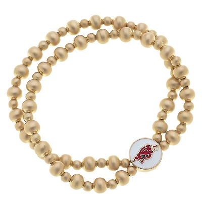 Women' CANVAS Style Arkansas Razorbacks Two-Row Ball Bead Stretch Bracelet