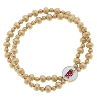 Women' CANVAS Style Arkansas Razorbacks Two-Row Ball Bead Stretch Bracelet