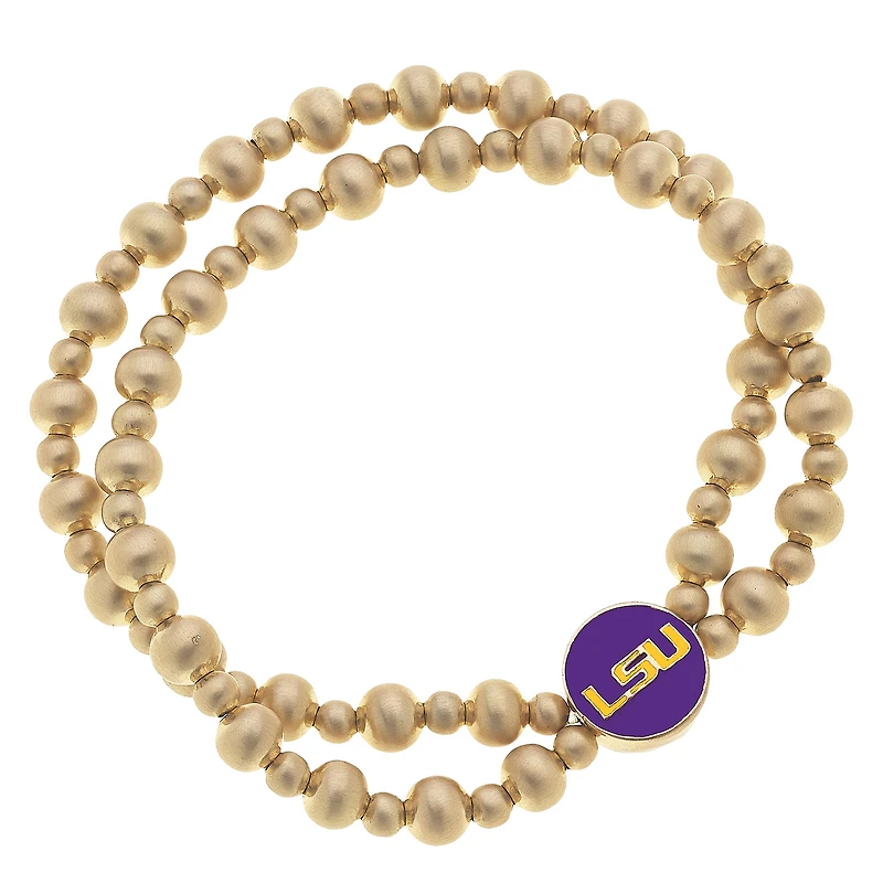 Women' CANVAS Style LSU Tigers Two-Row Ball Bead Stretch Bracelet