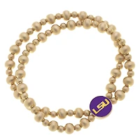 Women' CANVAS Style LSU Tigers Two-Row Ball Bead Stretch Bracelet