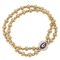Women' CANVAS Style Georgia Bulldogs Two-Row Ball Bead Stretch Bracelet