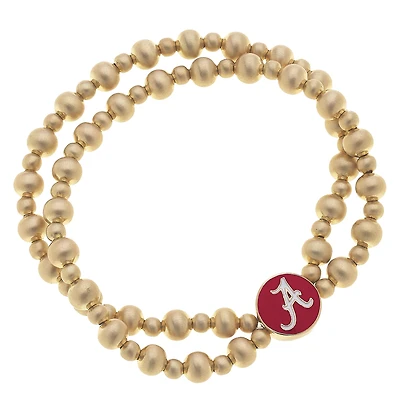 Women' CANVAS Style Alabama Crimson Tide Two-Row Ball Bead Stretch Bracelet