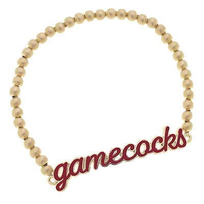 Women' CANVAS Style South Carolina Gamecocks Enamel Script Ball Bead Stretch Bracelet