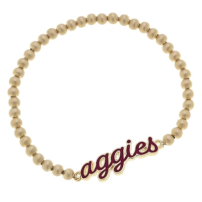 Women' CANVAS Style Texas A&M Aggies Enamel Script Ball Bead Stretch Bracelet