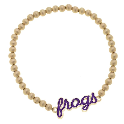 Women' CANVAS Style TCU Horned Frogs Enamel Script Ball Bead Stretch Bracelet