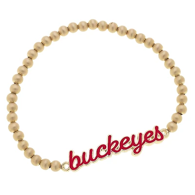 Women' CANVAS Style Ohio State Buckeyes Enamel Script Ball Bead Stretch Bracelet