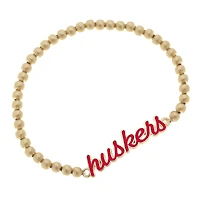 Women' CANVAS Style Nebraska Huskers Enamel Script Ball Bead Stretch Bracelet